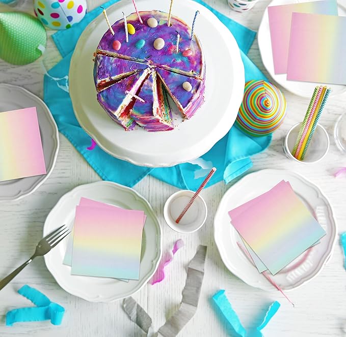 Gift Boutique 100 Count Pastel Rainbow Cocktail Beverage Napkins Disposable Paper Ombre Dessert Napkin for Summer Spring Birthday Party Supplies
