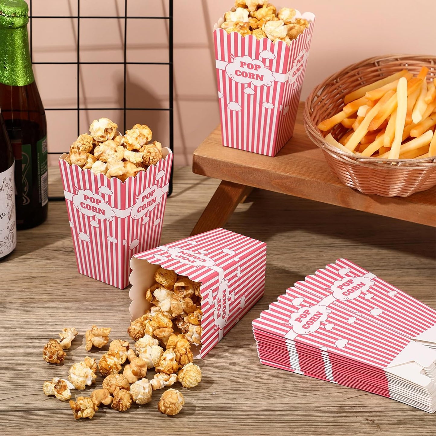 50 Pcs mini Stripe Popcorn Boxes Buckets and Container for Home for Graduation Carnival Summer Birthday Party Supplies(Pink)