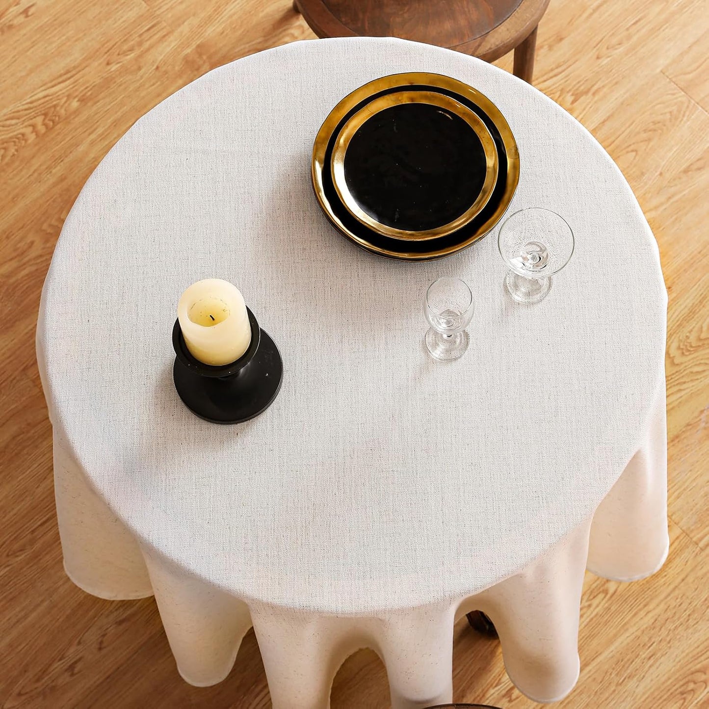 ISAENNE Ivory White Tablecloth for Round Tables,Linen Table Cloth Solid Color Plain Simplicity,Heavy Durable Table Cover for Dining Kitchen Decor Party Banquet,Diameter 67"