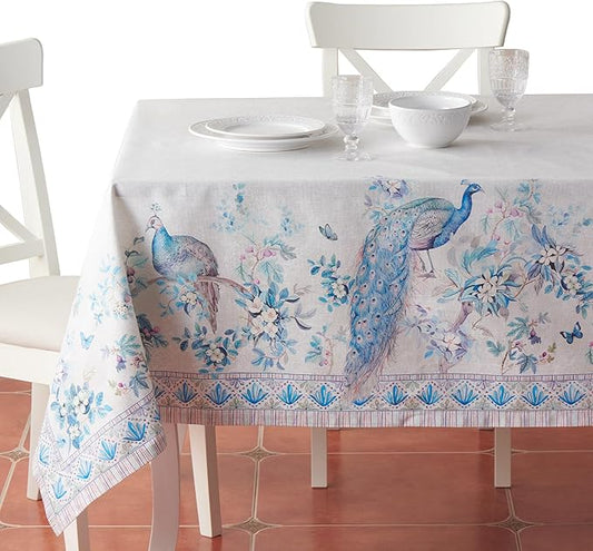 Maison d' Hermine Premium Table Cloth Rectangle Table 100% Combed Cotton 140 x 70 Inches Tablecloth Reusable Decorative for Dining Room, Farmhouse, Party, Festive & Wedding - Peacock Utopia - Orginal