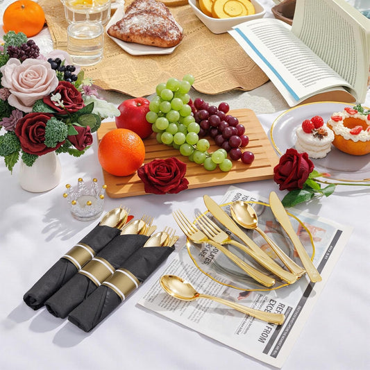 Supernal 120Pack Pre Rolled Silverware Set, Wrapped Disposable Silverware Set, Disposable Utensils Includes 120 Plastic Forks and Spoons, 120 Plastic Knives, 120 Napkins for Wedding, Birthday, Party