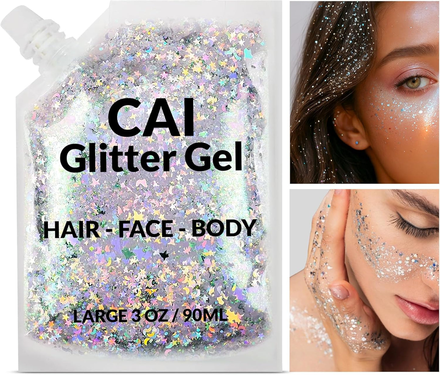 Face, Body & Hair Glitter Gel – Halloween Glitter for Kids and Women – 3 Oz Cosmetic-Grade Gel w/Moon & Stars for Festivals & Halloween Party, Easy Apply & Wash Off - Unicorn 5Pack