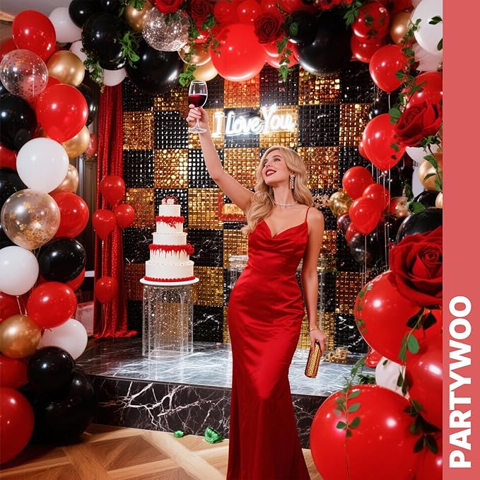 PartyWoo Red and Black Balloons 65pcs 12 Inch Matte Black Red White Confetti Balloons for Graduation Men Birthday Wedding Anniversary Bachelorette Racing Car Casino Retirement Party Decorations