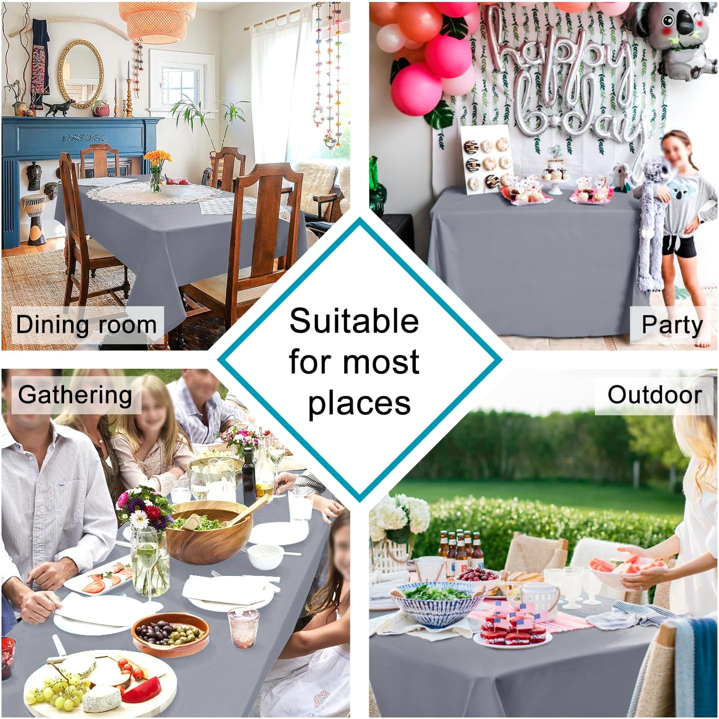 Hiasan Light Gray Rectangle Tablecloth - Waterproof Spillproof and Wrinkle Resistant Washable Polyester Table Cloth for Dining Party, 60 x 84 inch