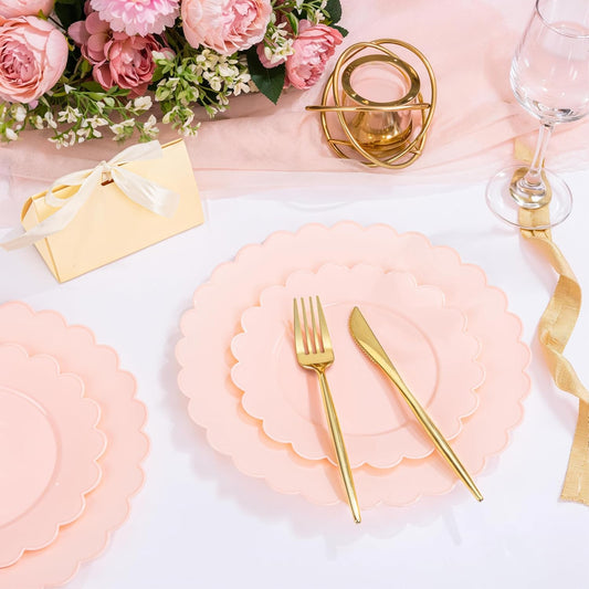 supernal 100pcs Pink Plastic Plates,Heavy Duty Disposable Plates,Party Supplies Include 50 Plastic Dinner & Dessert Plate,Platos Desechables Elegantes,Pink Disposable Plate for Party,Bridal Shower