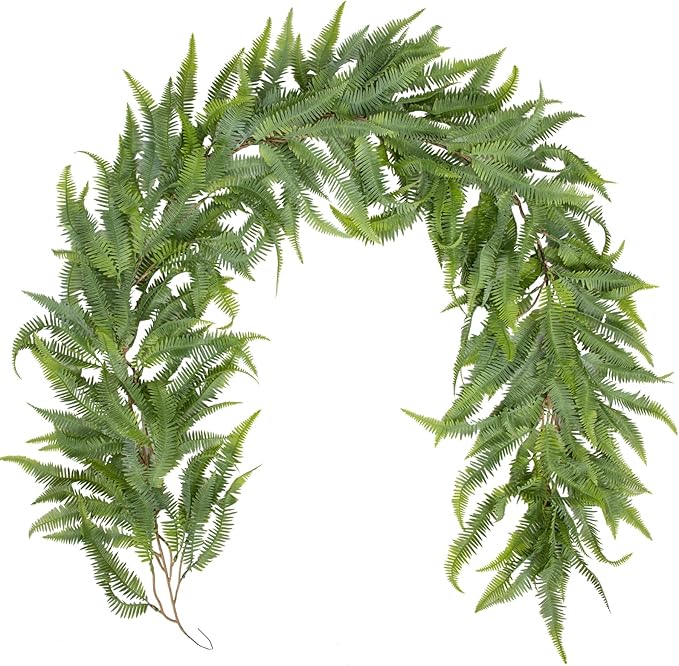Briful 5ft Long Greenery Garland Boston Fern Floral Garland for Door Mantle Decorations, Lush Realistic Spring Summer Artificial Garland for Home Farmhouse Indoor Decor