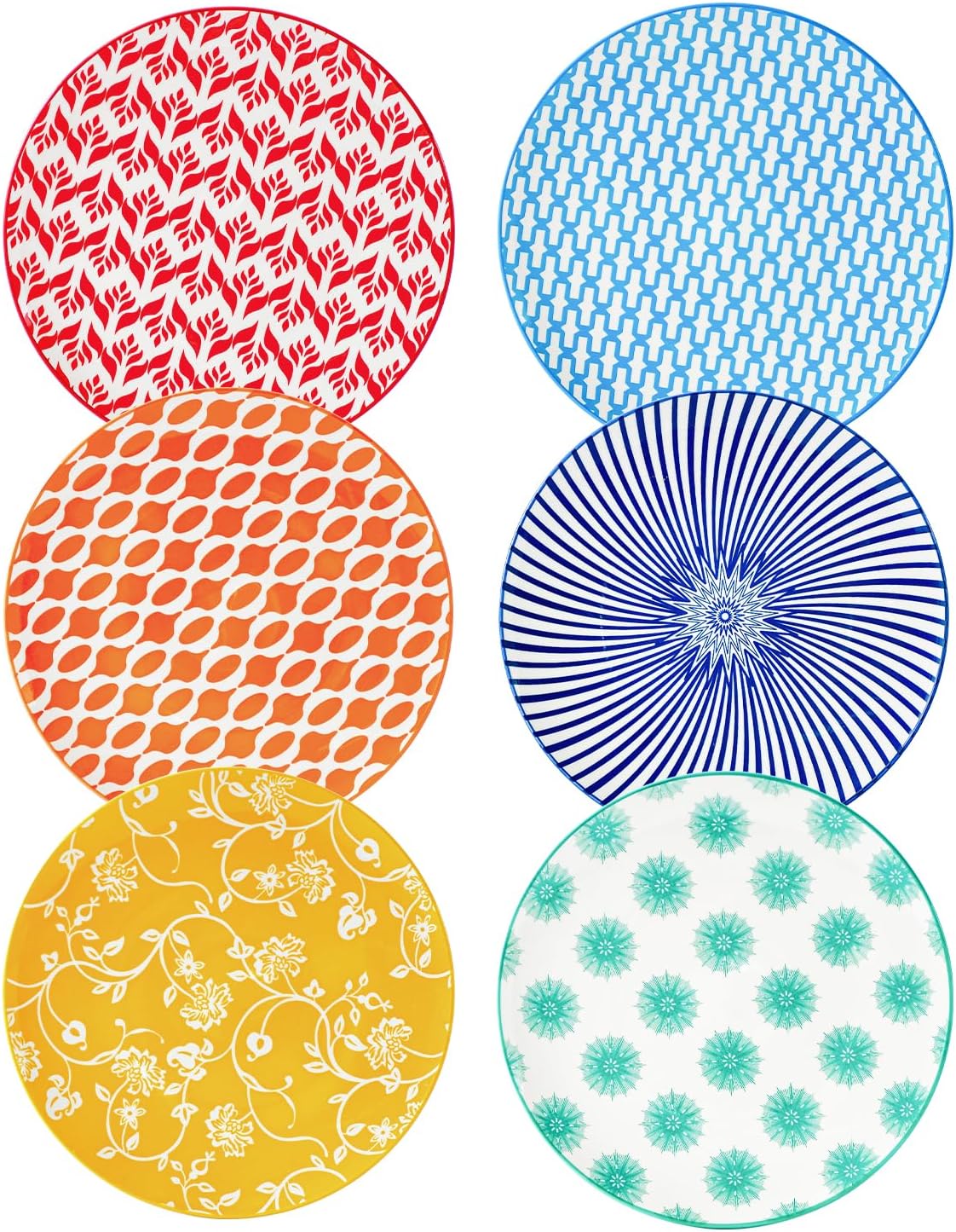 Ceramic Salad Plates Set - 8.5 Inch Small Round Dinner Dishes for Dessert Pasta Appetizer Sandwich - Scratch Resistant Porcelain Microwave Dishwasher Safe - Set of 6 - Assorted Colors