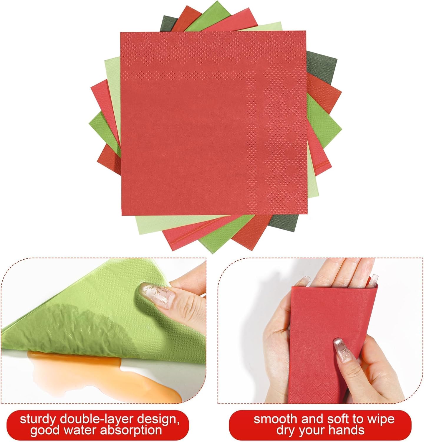150 Pieces Christmas Paper Napkins Cocktail Napkin Christmas Beverage Napkins for Xmas Party Favors, 6 Colors