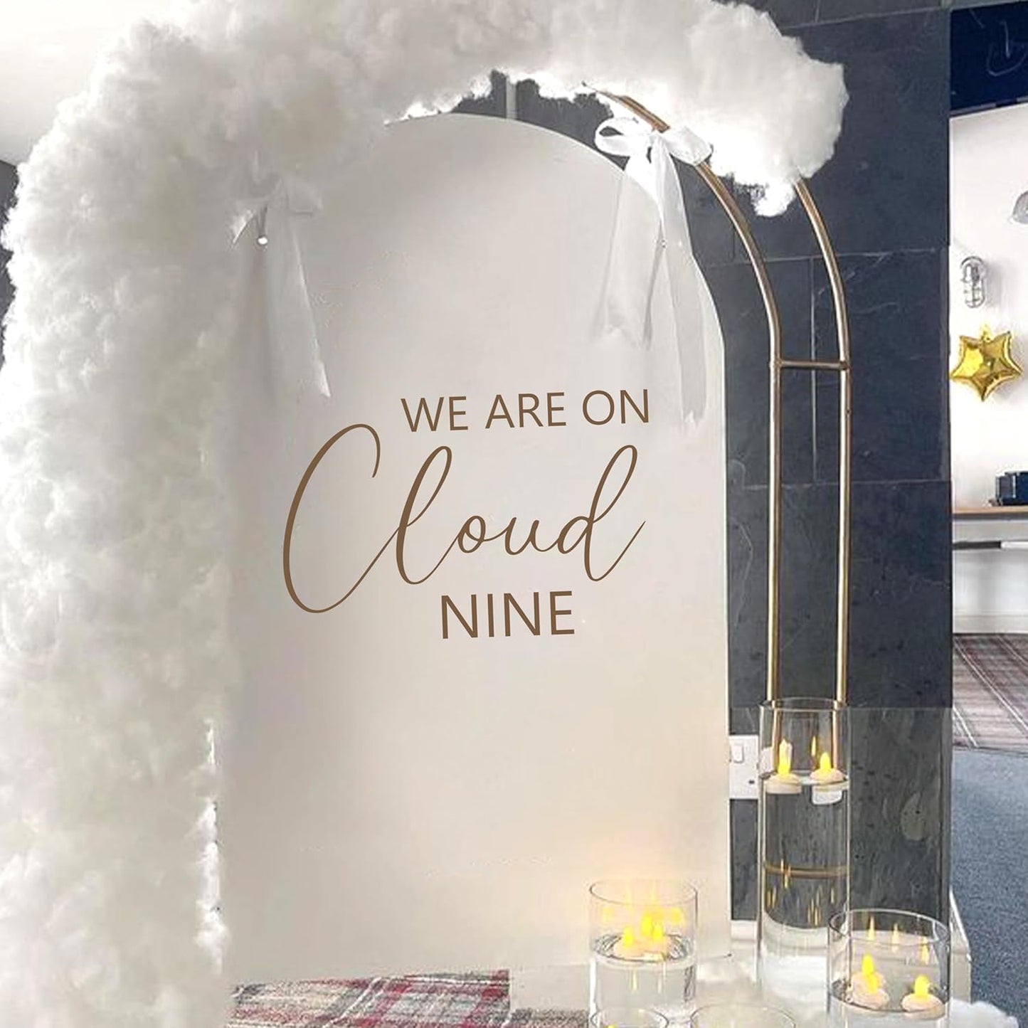 We are On Cloud Nine Wall Decal - Baby Shower Decor, Bride to Be Party Supplies, Bachelorette Party Decorations, Bridal Shower, Engagement Photobooth Backdrop (On Cloud 9 Sticker)
