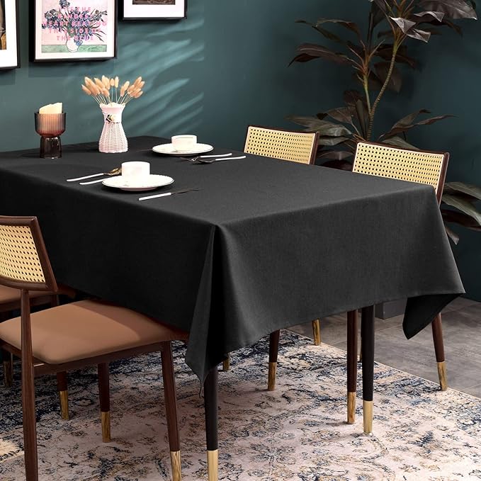 BALCONY & FALCON Rectangle Table Cloth – Waterproof, Wrinkle-Resistant & Dust-Proof Farmhouse Tablecloth for Dining, Kitchen, Party Decorations, Outdoor Patio, Baby Shower (Black, 55" x 71")