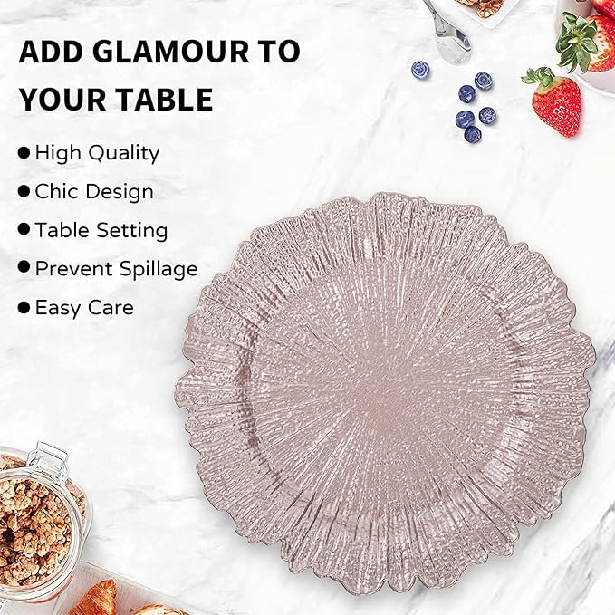 MAONAME Pink Charger Plates Set of 12, Reef Plate Chargers for Dinner Plate, Plastic Table Charger Plates for Wedding Bulk, Party