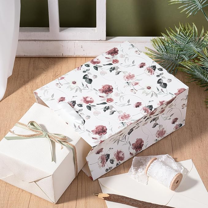 Loveinside Medium Size Gift Bags, Colorful Flower Pattern Gift Bag with Tissue Paper for Shopping, Parties, Wedding, Baby Shower, Craft-4 Pack, 7" X 4" X 9"
