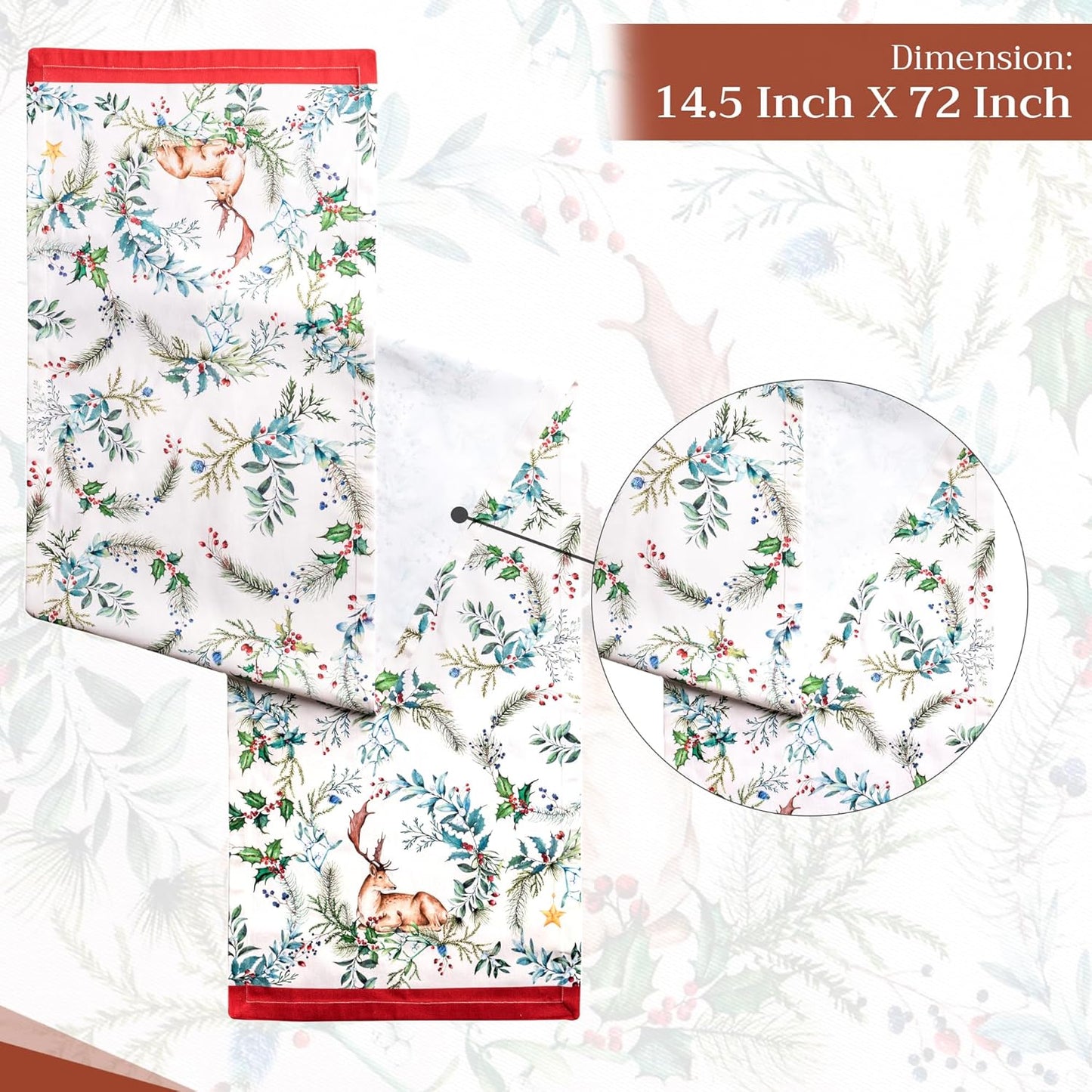 Maison d' Hermine Table Runner 100% Cotton Single Layer Table Runners 72 inches Long for Thanksgiving Christmas Decorations Home Kitchen Dining Party Wedding (Holly Time, 14.5" x 72")