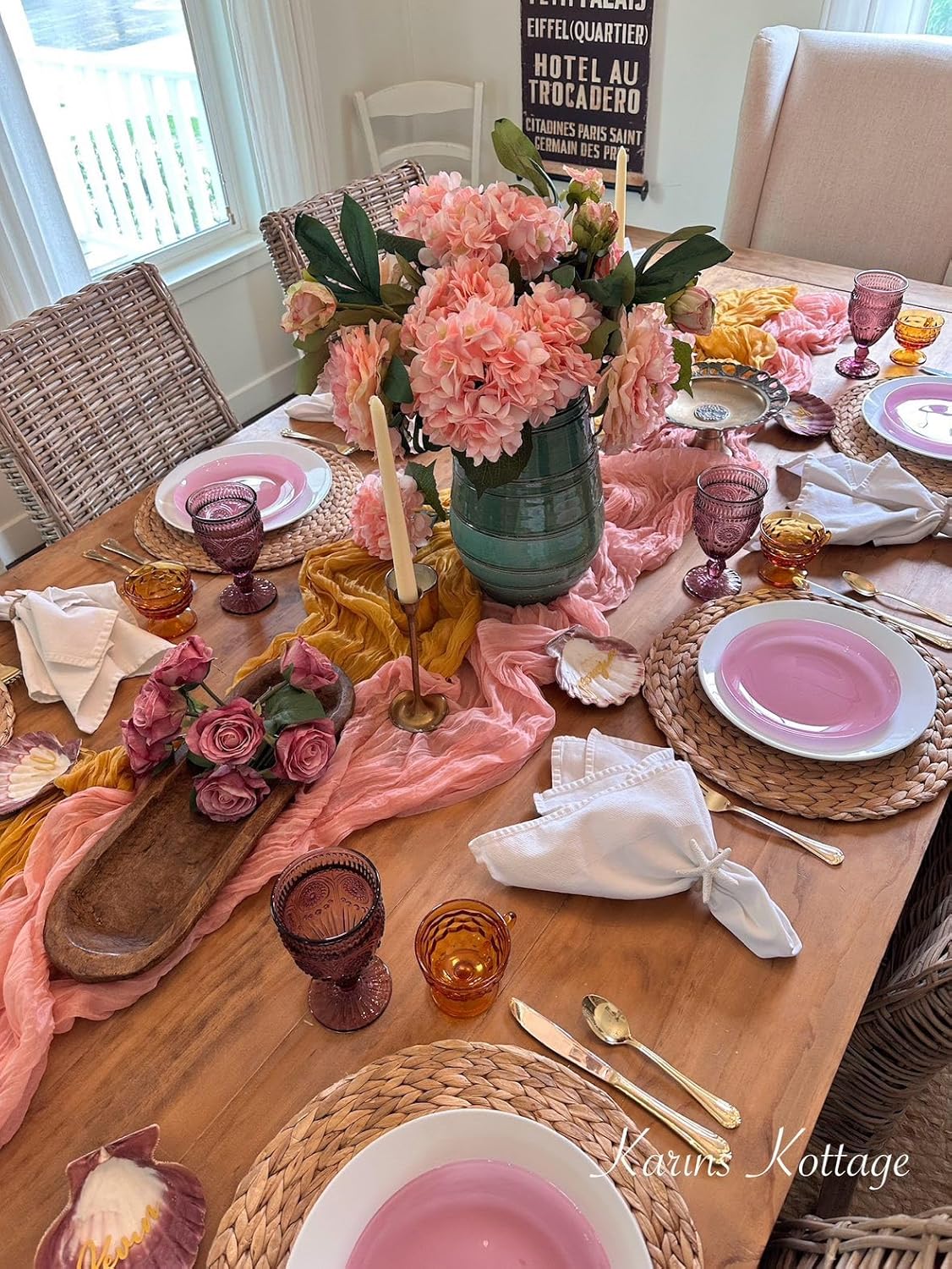 FEXIA 10 Pack Pink Gauz Table Runner 35x120 Inches Peach Table Runner for Mother's Day Bridal Shower Wedding Party First Communion Centerpiece Engagement Boho Table Decoration (Pink)