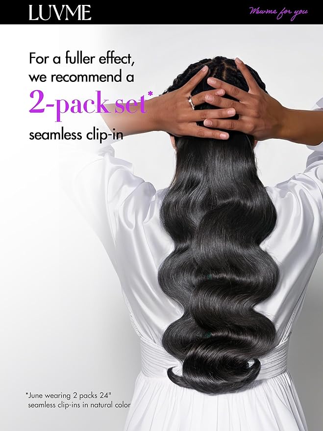 LUVME Body Wave Seamless Clip in Hair Extensions 110g, 20 Inch Natural Black, 100% Real Remy Human Hair, Soft Full Volume, Easy Clip Ins for Daily Wear, Work, Parties & Weddings