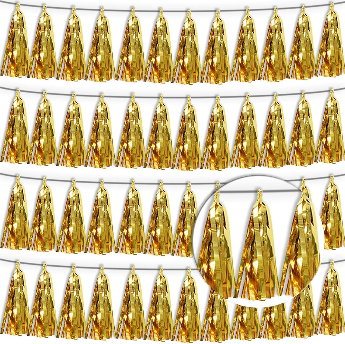 4P Gold Tassel Banner Garland Metallic Foil Fringe Banner Tinsel Tassels Streamer Banner Backdrop for Parade Floats, 2025 Graduation Decorations, Wedding Party Decoration