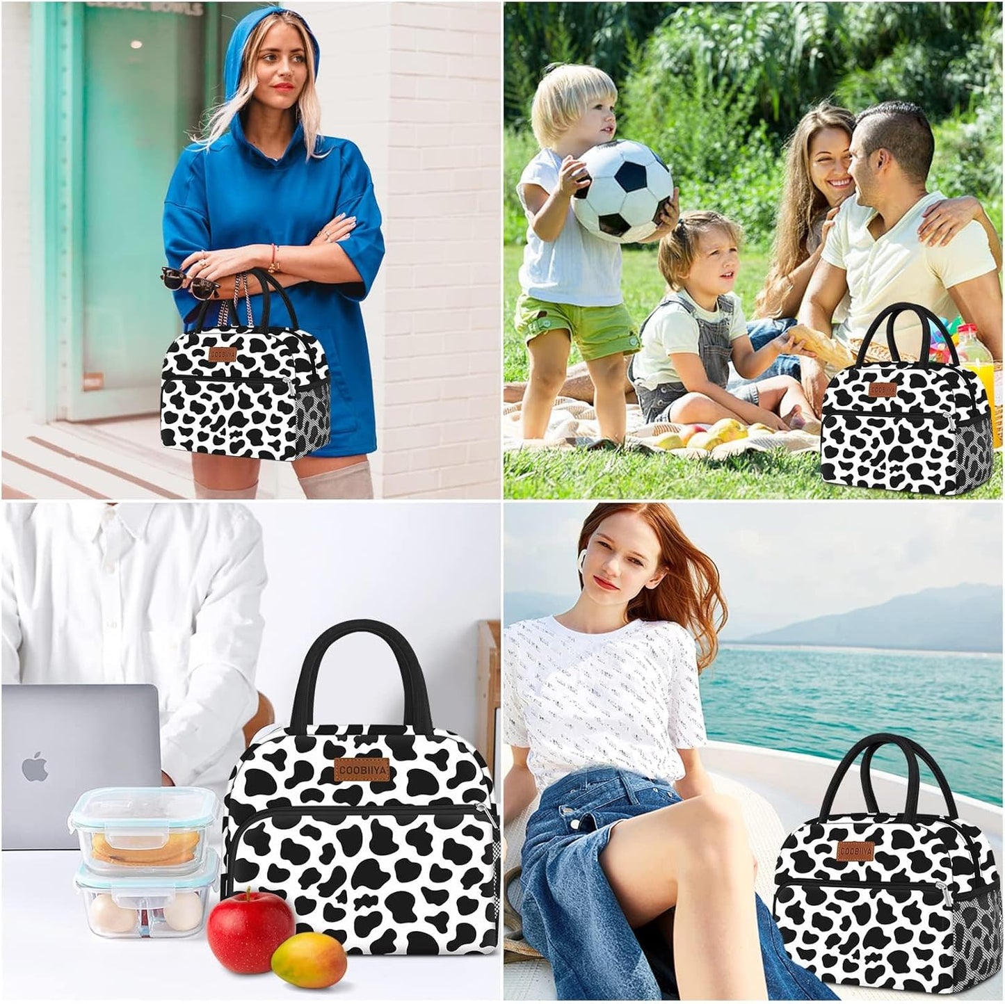 Coobiiya Lunch Bag for Women and Men - Cow, Aluminum, 10.8" x 6.3" x 8.85" - Spacious, Lightweight, and Durable