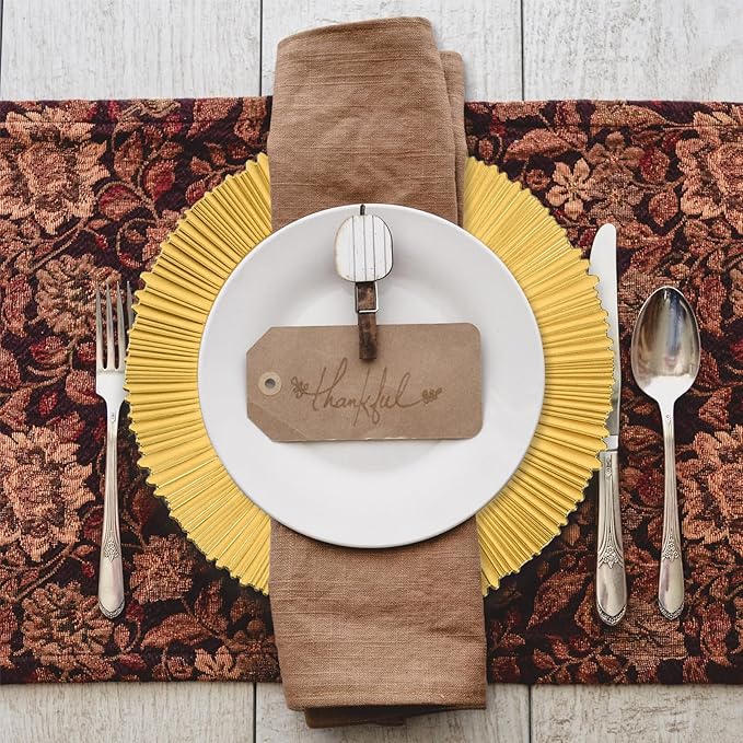 13" Line Gold Charger Plates, Classic Chargers for Dinner Plates, Reusable Plastic Table Setting Bulk Event, Party, Wedding, Festival, Baby Shower