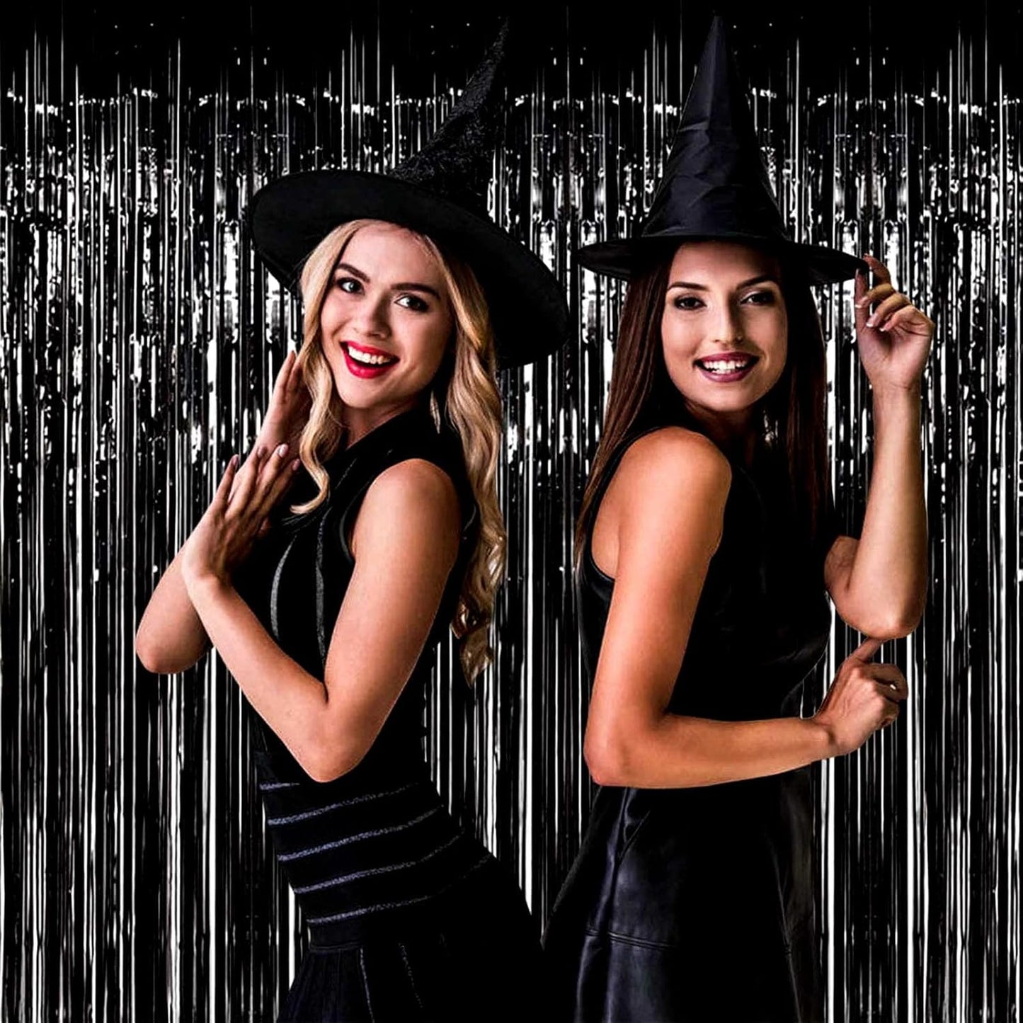 4 Pack Black Foil Fringe Curtain Backdrop, 3.28Ftx9.84Ft Metallic Tinsel Foil Fringe Streamers Curtains for Party, Photo Booth Props, Birthday, 2022 Graduation Decoration Supplies