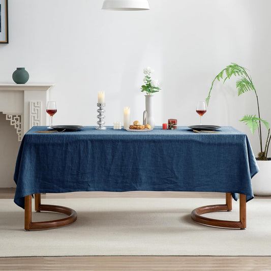 EVERLY 100% Pure Linen Rectangle Tablecloths 60x108Inches for Dining,Buffet Parties,Picnic,Events,Weddings and Restaurants,Decorative Halloween,Thanksgiving Machine Washable Tablecloths-Navy Blue