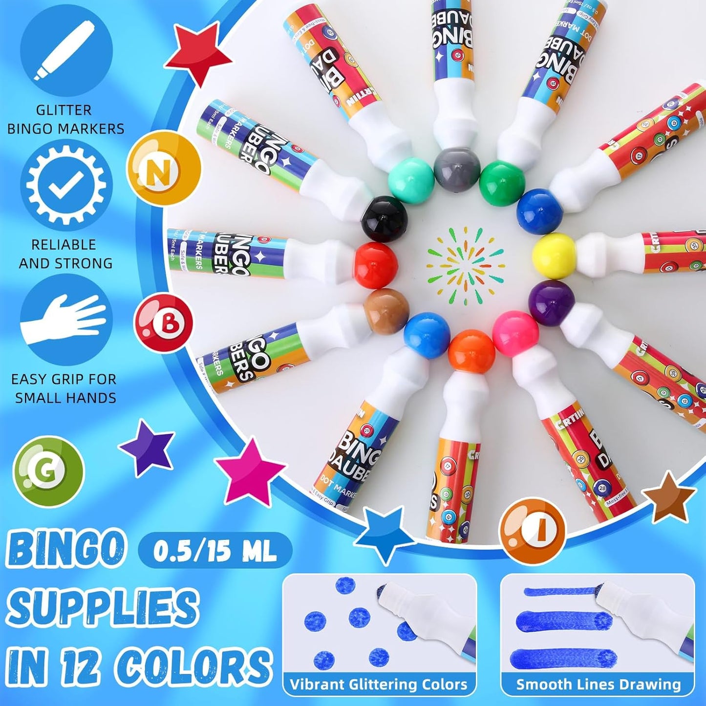 Crtiin 72pcs Bingo Daubers Bulk in 12 Colors, 0.5 Oz, Assorted Colors Set of Bingo Markers,bingo Supplies Dot Markers Dot Paint Craft Ideal for Art and Crafts Painting Supplies Drawing Coloring