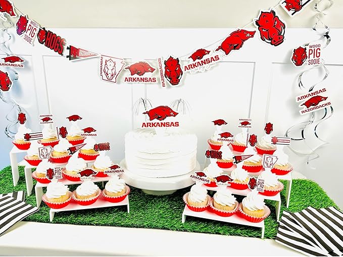 University of Arkansas Party Supplies for Football, Birthday Gift, Graduation Party Banner and Cake Toppers (42 Pieces) (Arkansas Razorbacks)