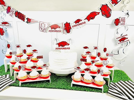 University of Arkansas Party Supplies for Football, Birthday Gift, Graduation Party Banner and Cake Toppers (42 Pieces) (Arkansas Razorbacks)