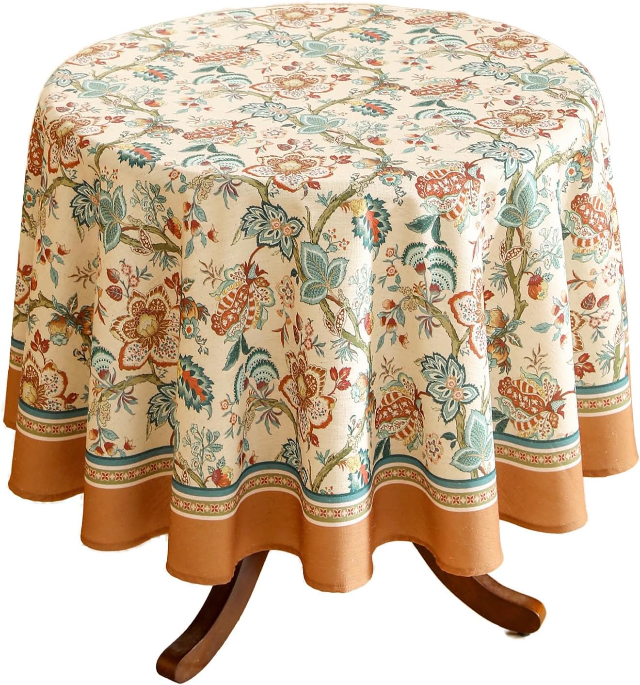 Designer Vintage Linen Small Round Tablecloth,Indian Style Wrinkle Free Orange Floral Table Cloth,Decor Table Cover for Kitchen,Dining,Thanksgivingome,Christmas,Diameter 55"-Mangala
