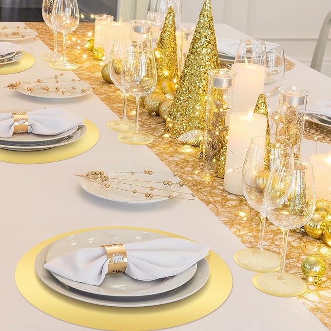 Tioncy 100 Pcs Round Gold Placemats 13" Disposable Paper Placemats for Dining Table Gold Charger Table Mats and Coasters Mats Set for Birthday Wedding Home Dinner Party Settings Decor