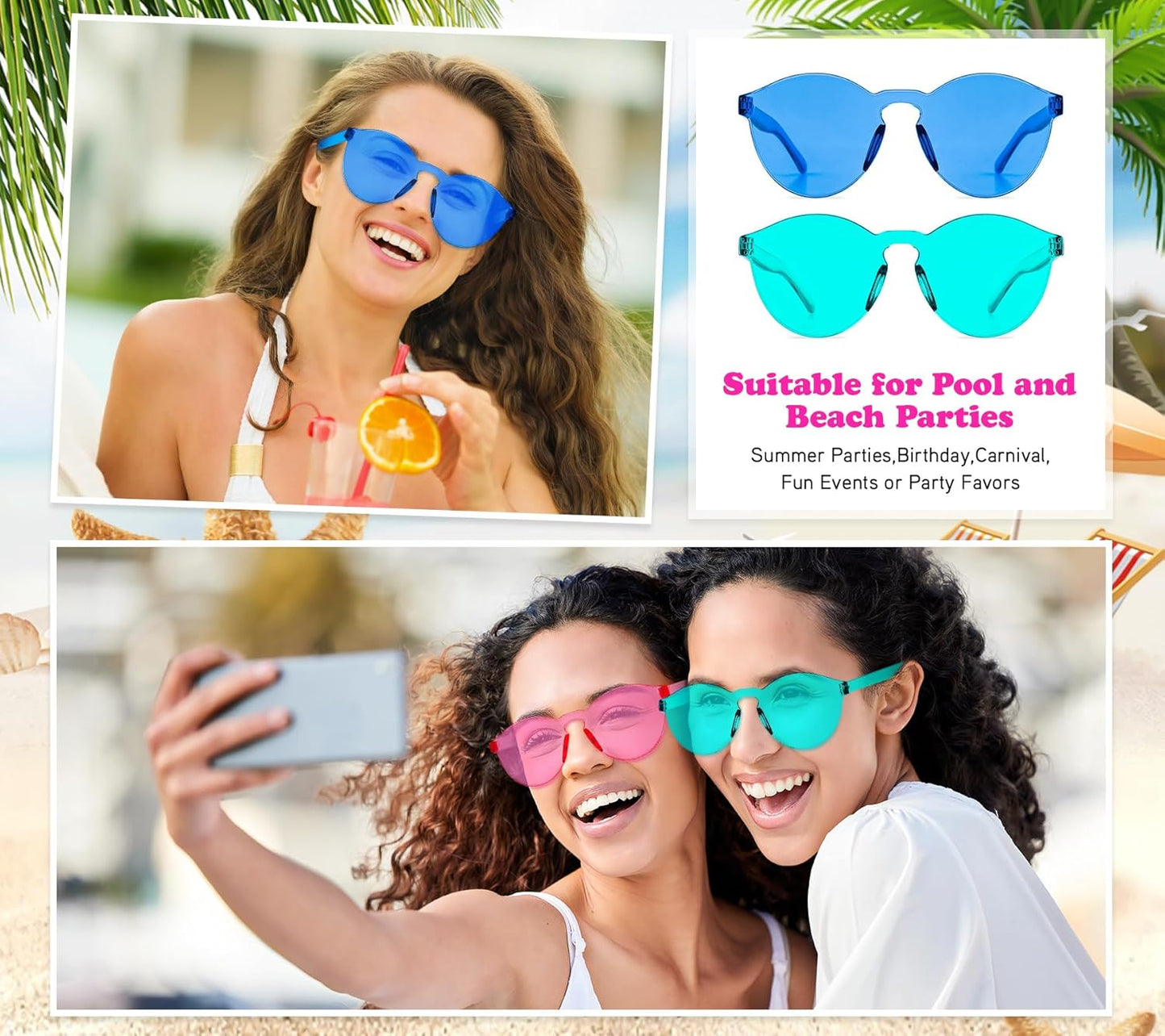 Matcheck 20/40 Pack Colored Rimless Sunglasses Bulk Heart/Star Shaped Candy Color Glasses Frameless Party Eyewear for Adults