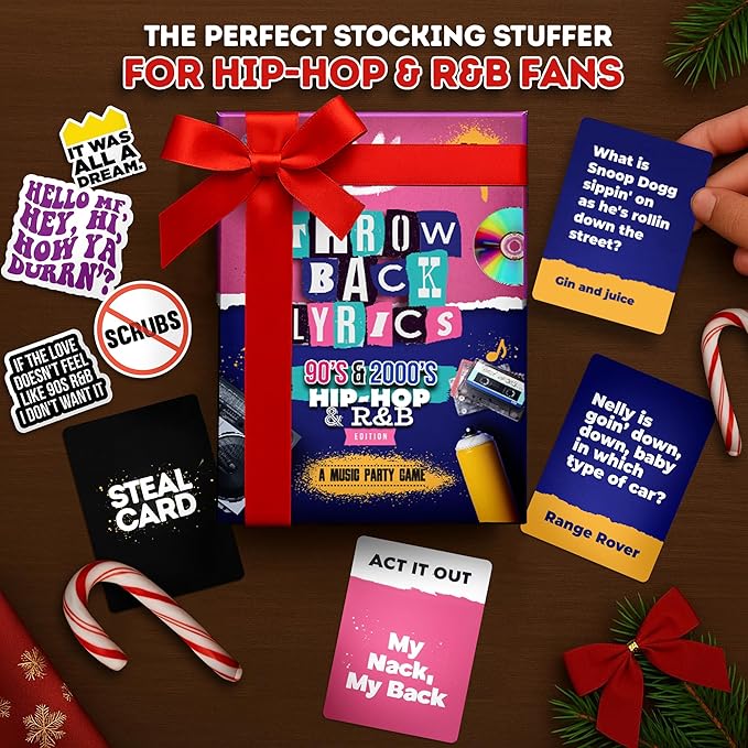 Throwback Lyrics 90s & 2000s Hip-Hop & R&B Finish The Lyrics Game & Charades | 250 Cards Includes Stickers & Playlist | Adult Party Game for Hilarious Paries, Birthdays, Date Night & Gifts