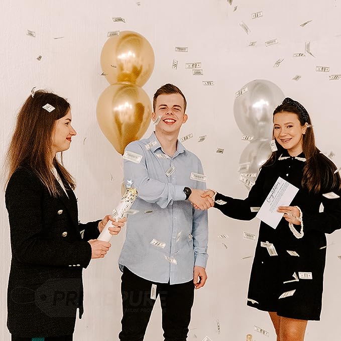 PrimePure Confetti Cannon Party Poppers - Biodegradable Money Confetti Poppers - 2 Pack - Mini 100 Dollar Confetti Party Poppers Shooters for Events, Birthday, Celebrations
