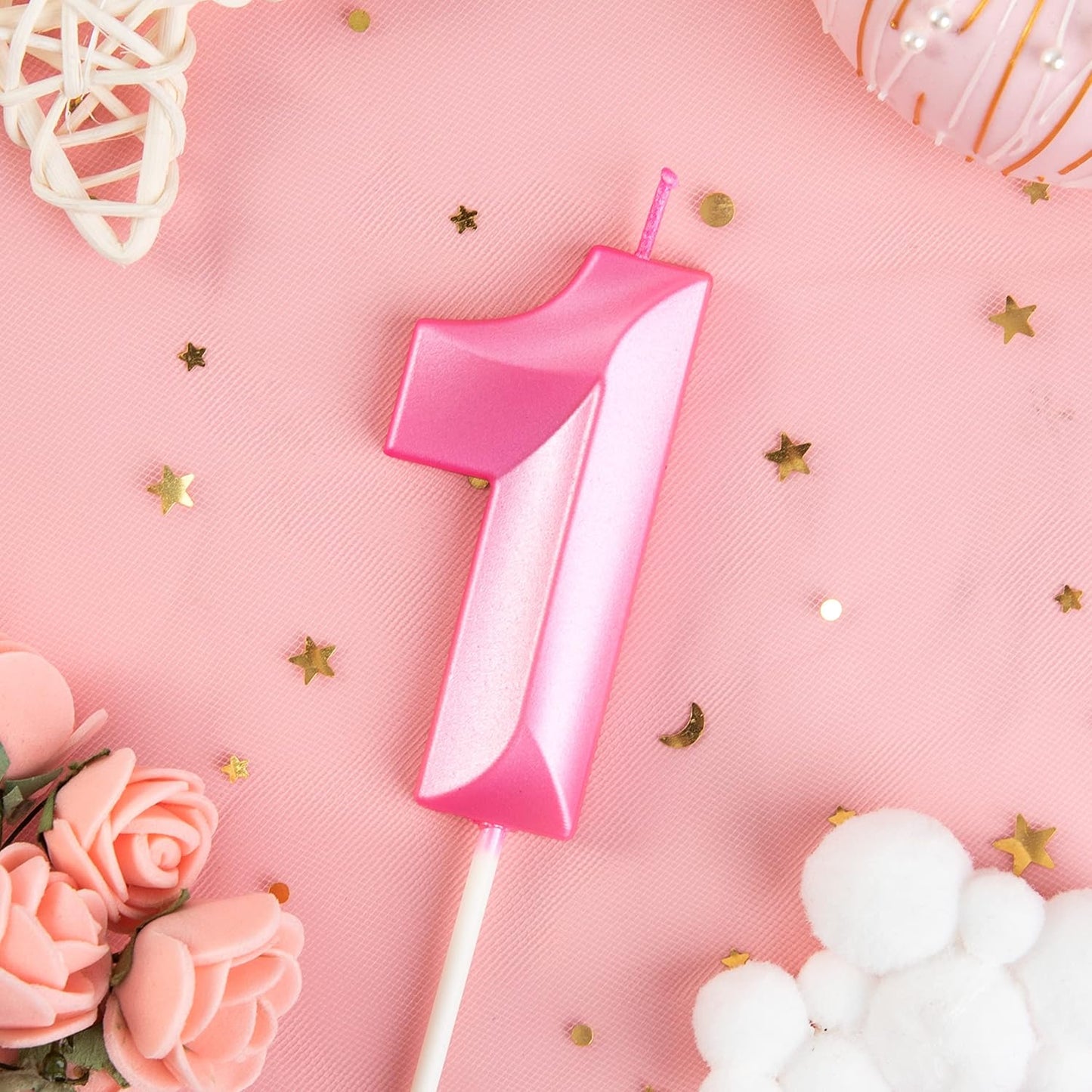 PHD CAKE 2.76 Inch Diamond Pink 1 Number Birthday Candles, Pink Number Candles, Cake Number Candles, Party Celebration