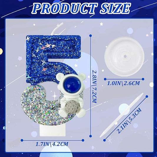 HXOUSE Astronaut 5th Birthday Candle - Space Universe Sparkler 5 Candle for Birthday Cake Boy, Topper for Party Decorations Anniversary Celebrations (Number 5)