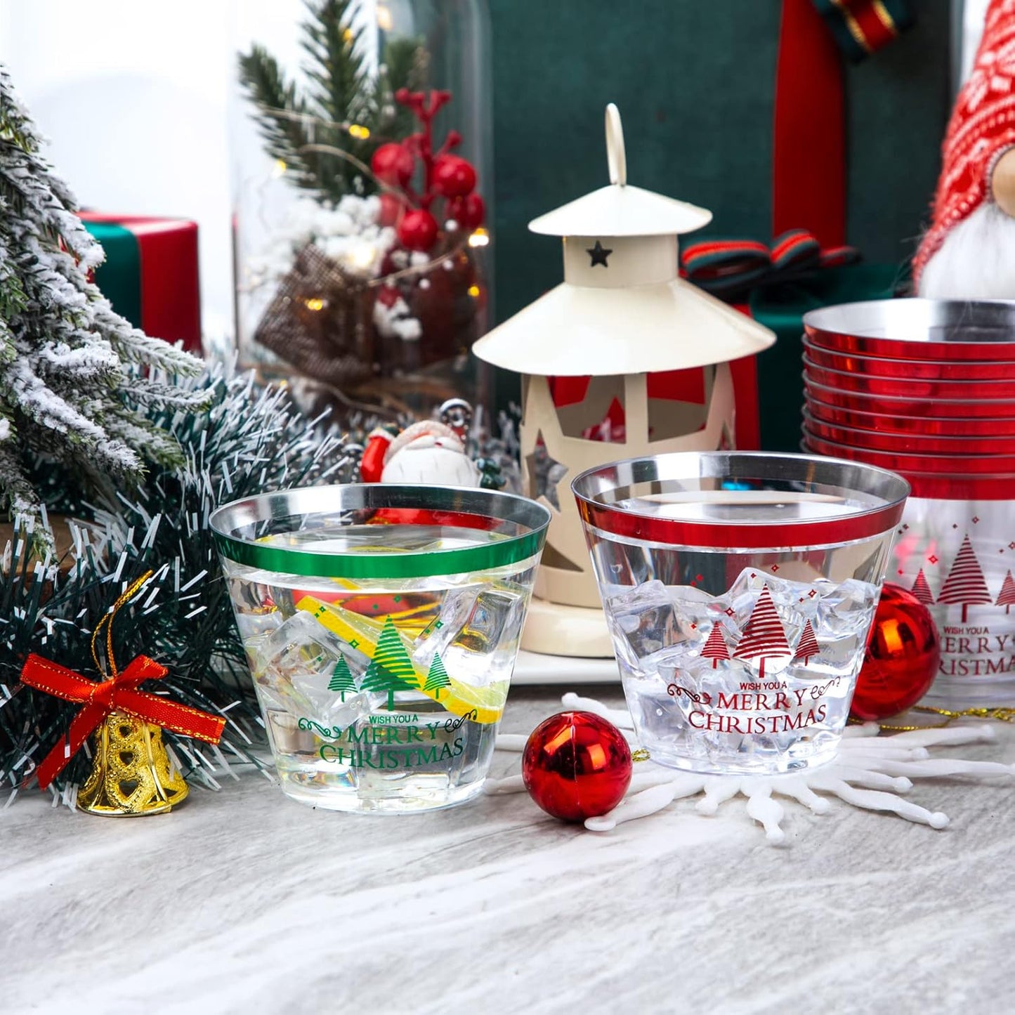 LUODA 9OZ 2024 New Merry Christmas Party Cups(60 Pack),Christmas Disposable Decoration Cups Including:30 Red Christmas Tree Plastic Cups & 30 Green Christmas Tree Plastic Cups