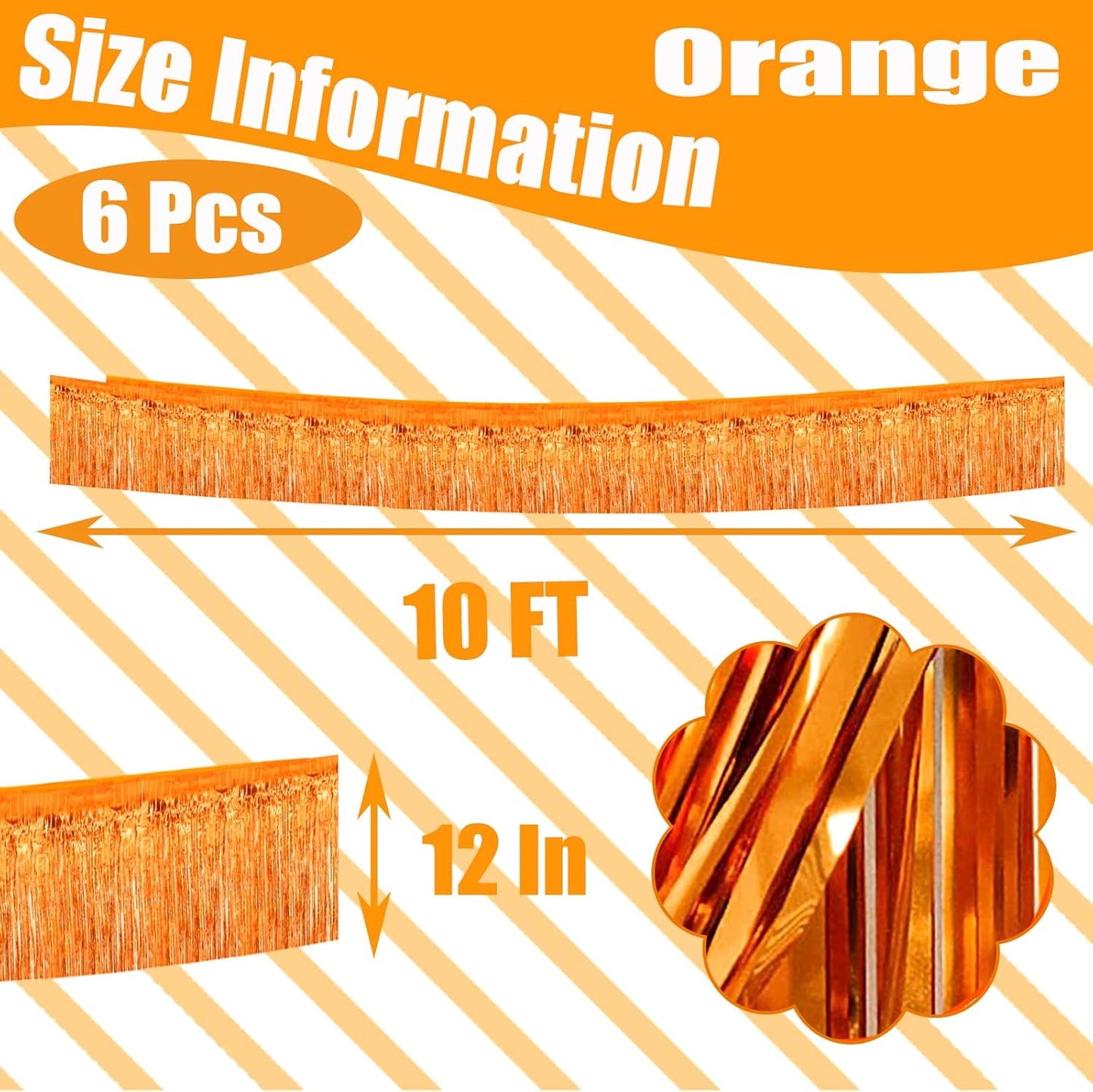 6 Pack 10 Feet Foil Fringe Garland Metallic Tinsel Streamers Banner Wall Hanging Curtain Backdrop Banner for Parade Floats, Valentine's Day, Wedding, Birthday, Mardi Gras Party Decorations(Orange)