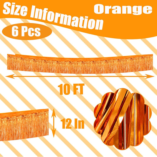 6 Pack 10 Feet Foil Fringe Garland Metallic Tinsel Streamers Banner Wall Hanging Curtain Backdrop Banner for Parade Floats, Valentine's Day, Wedding, Birthday, Mardi Gras Party Decorations(Orange)