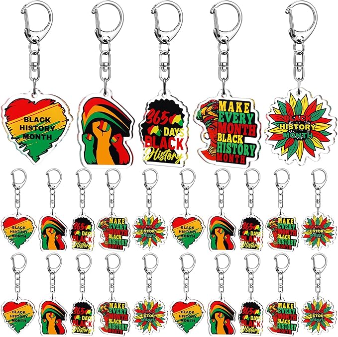 Kenning 50 Pcs Black History Month Keychain Gifts Bulk Black History Hanging Gift Acrylic African Freedom Day Decorations for Juneteenth Party Gifts Supplies