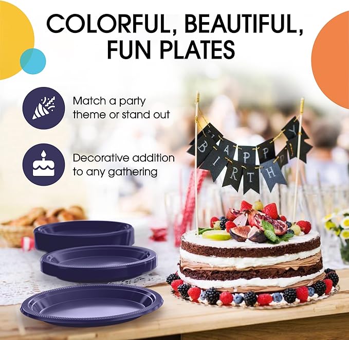 Party Solids Navy Plastic Plates For Party Supplies, Navy Disposable Plates 100 Pieces - 50-7" & 50-9" Heavy Duty 350 GSM Disposable Dinnerware Sets, Plastic Dinnerware Sets