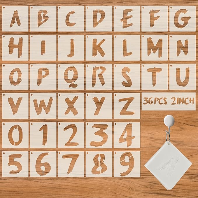 36-Piece Letter Stencils - Reusable Numbers & Alphabet Stencils for Painting, Spray Painting, Wood, Wall, Fabric, Rock, Chalkboard, Signage (2 inch, Cursive)