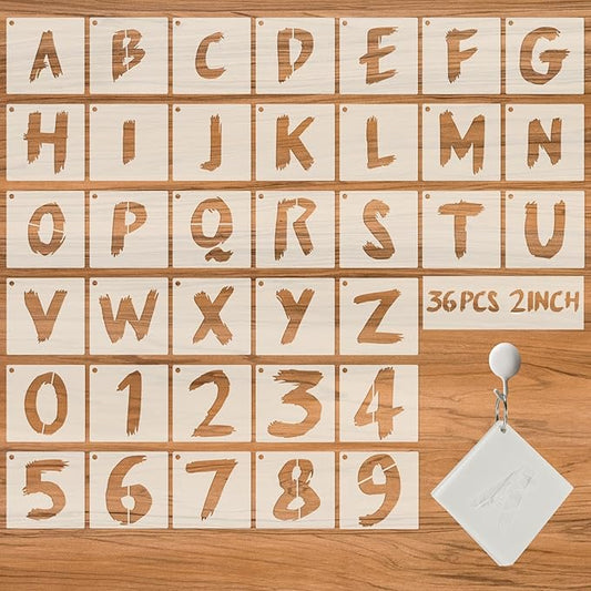 36-Piece Letter Stencils - Reusable Numbers & Alphabet Stencils for Painting, Spray Painting, Wood, Wall, Fabric, Rock, Chalkboard, Signage (2 inch, Cursive)