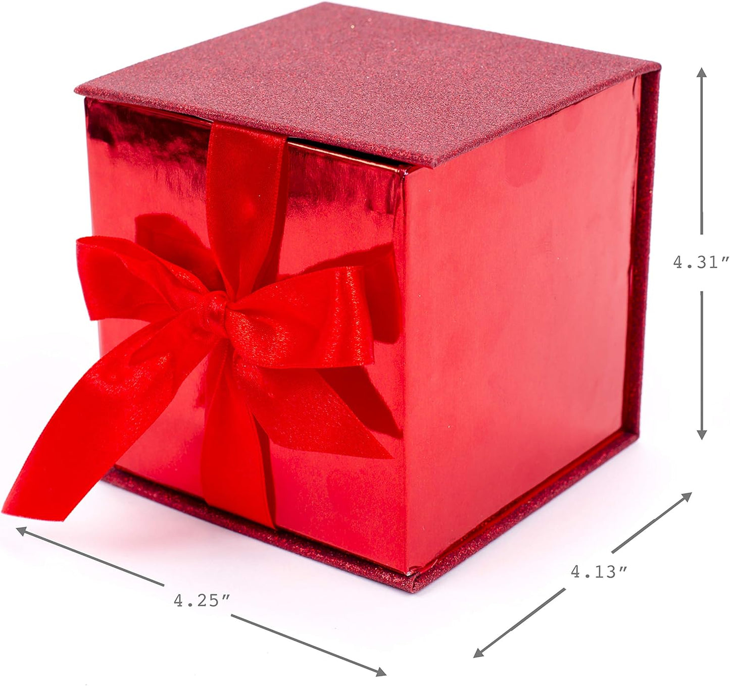 Hallmark Small Gift Box with Bow and Shredded Paper Fill (Red Signature 4 inch Gift Box with Glitter) for Birthdays, Graduations, Anniversaries, Christmas, Valentine's Day, All Occasion