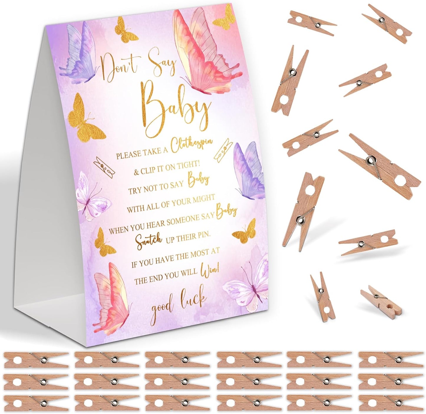 Watercolor Butterfly Shower Decorations,Don't Say Baby Baby Shower Game,Gender Neutral Baby Shower Decorations,Small Clothespin Game,Baby Shower Ideas,Baby Shower Games 50 Guest,Fall Party Games