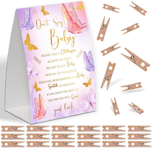 Watercolor Butterfly Shower Decorations,Don't Say Baby Baby Shower Game,Gender Neutral Baby Shower Decorations,Small Clothespin Game,Baby Shower Ideas,Baby Shower Games 50 Guest,Fall Party Games