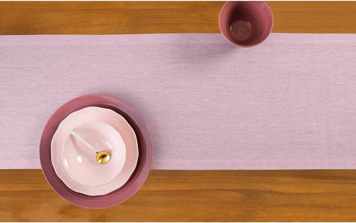 Solino Home Linen Table Runner 144 Inches Long - Athena, 100% Pure Linen Bubblegum Pink 14 x 144 Inch Table Runner for Dining, Halloween