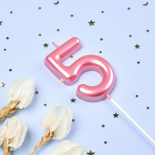 PHD Cake 2.76 inch Classical Pink 5 Number Birthday Candles for Party Celebration