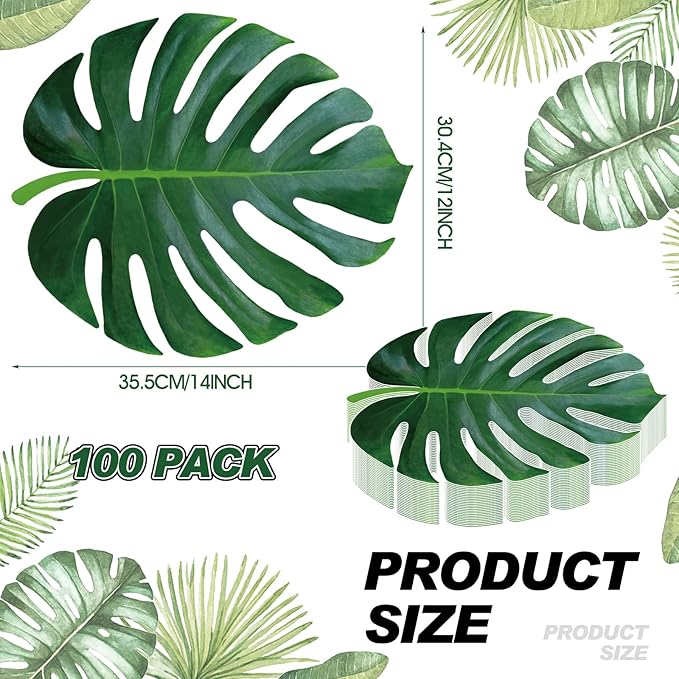 Sinmoe 100 Pack Disposable Paper Placemats Bulk 13 Inch Paper Charger Place Mat Party Charger Plates Table Place Mats for Dinner Wedding Birthday Baby Shower Spring Dining Tableware(Palm Leaf)