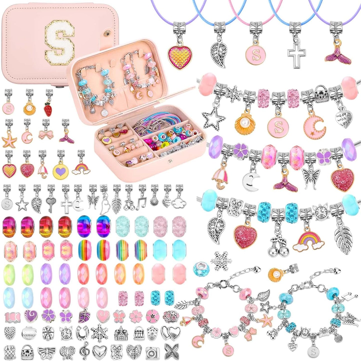 Billbotk Charm Bracelet Making Kit with Bracelet Organizer Box Beads Mermaid Pendants for Jewelry Making DIY Craft Kit for Birthday Gifts Valentine Christmas