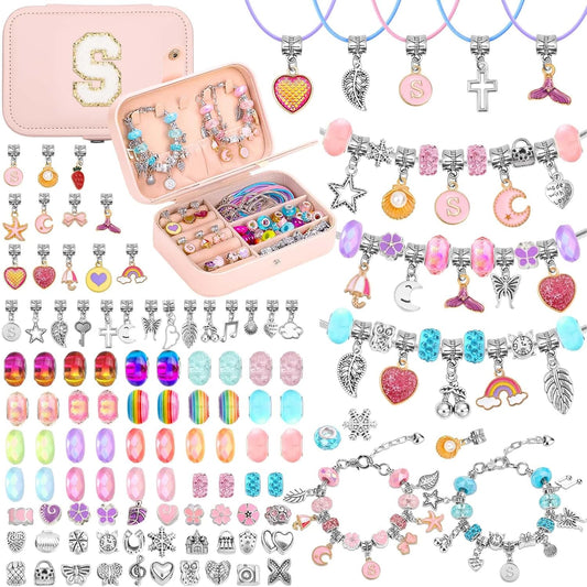 Billbotk Charm Bracelet Making Kit with Bracelet Organizer Box Beads Mermaid Pendants for Jewelry Making DIY Craft Kit for Birthday Gifts Valentine Christmas