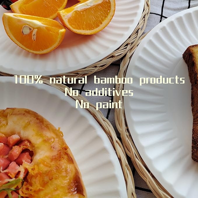 10in Handmade Wicker Paper Plate Holder, Heavy Duty Charger Plates for Dinner Plates, Set of 4 Reusable Bamboo Paper Plate Holders for Home Party Daily Dining Picnic
